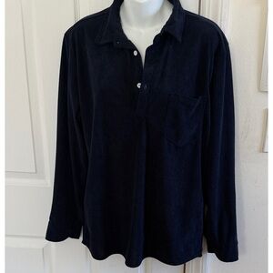 Zaful Navy Corduroy Button Polo Top